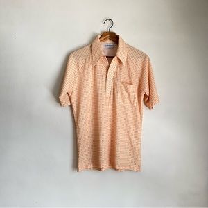 70s peach red polka dot disco shirt